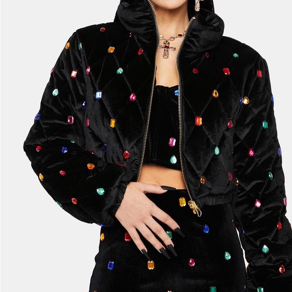 Dolls Kill Black Gem Bomber Jacket Horoscopez natural wonder puffer - Picture 4 of 9